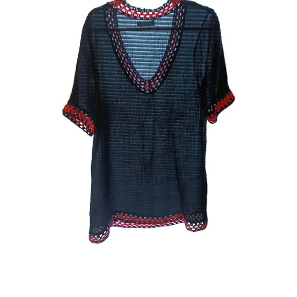 Hipster Row Beach Cover Up Black Crocheted Trim Sz. L Beach Summer - Picture 4 of 4